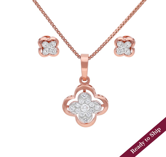 Esquarre Glint Round Diamond Rose Gold Pendant Set