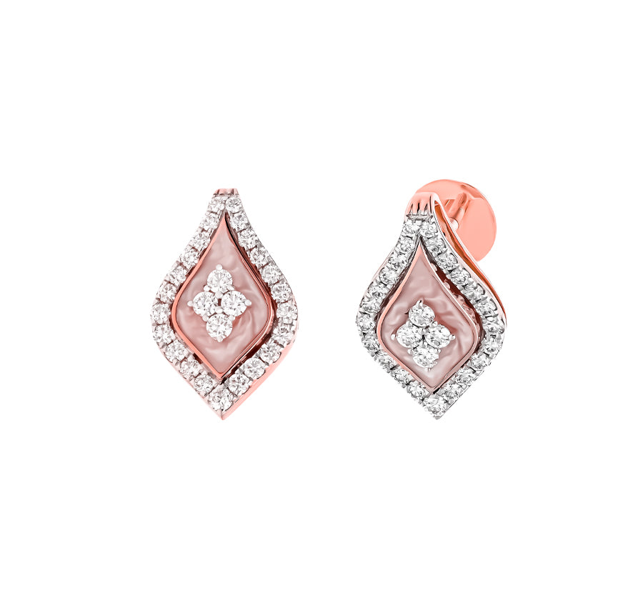 Leaflet Elegant Shimmer Round Diamond With Prong Set Rose Gold Pendant Set