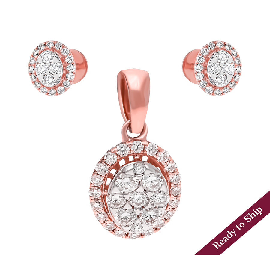 Round Diamond Rose Gold Pendant Set Without Chain