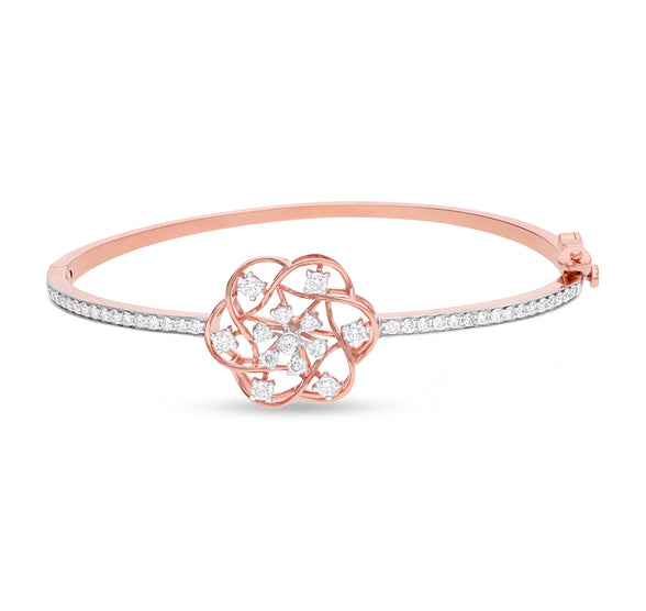 Floweret Shape Round Natural Diamond Rose Gold Box Clasp Bracelet