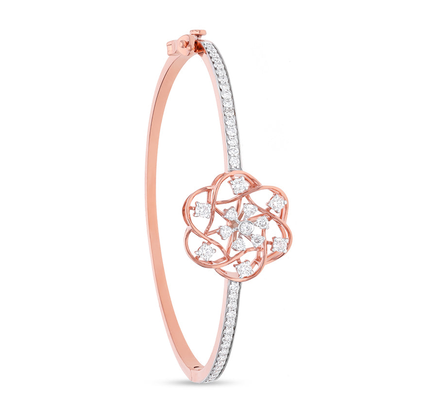 Floweret Shape Round Natural Diamond Rose Gold Box Clasp Bracelet