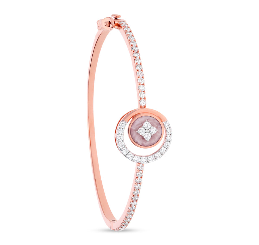 Moon Curved Round Natural Diamond Rose Gold Box Clasp Bracelet