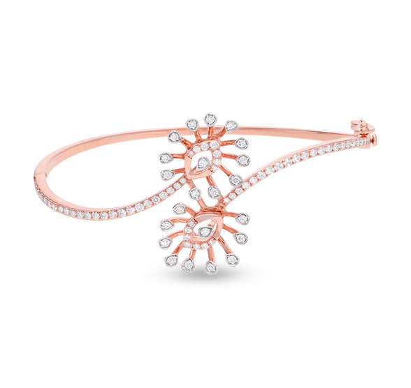 scattered Flower Round Natural Diamond Rose Gold Box Clasp Bracelet