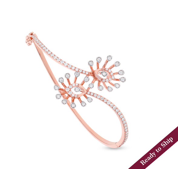 scattered Flower Round Natural Diamond Rose Gold Box Clasp Bracelet