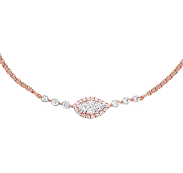 Marquis Shape Round Natural Diamond Rose Gold Bolo Bracelet