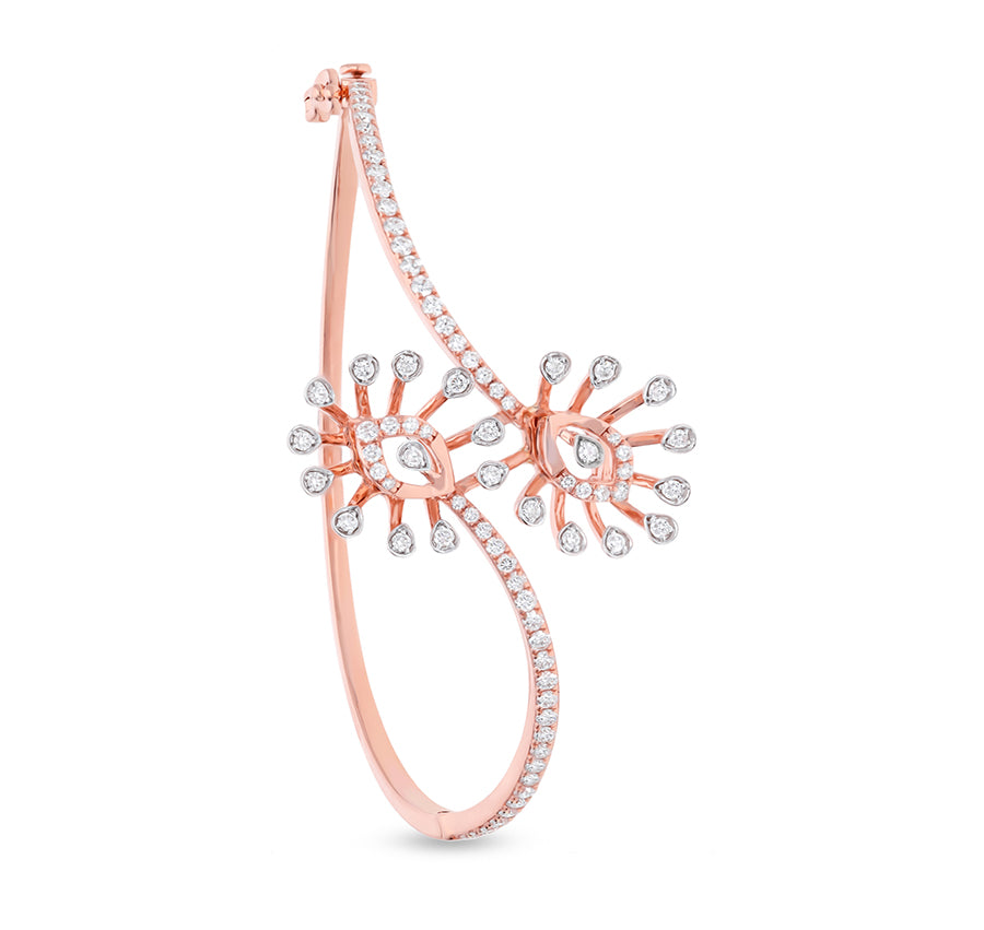 scattered Flower Round Natural Diamond Rose Gold Box Clasp Bracelet