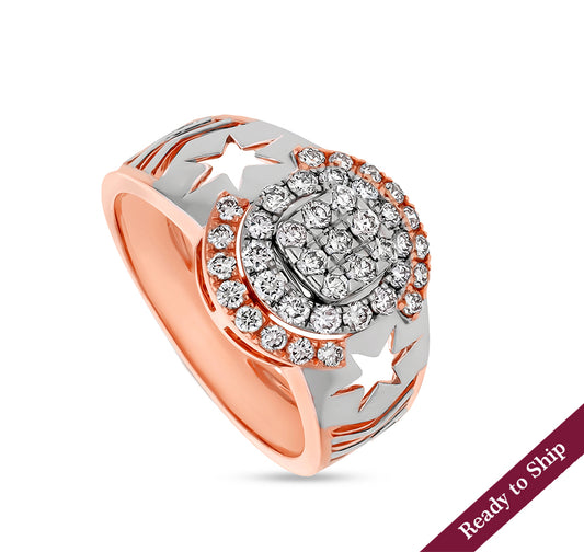 Round Natural Diamond With Prong Setting Rose Gold Men Ring