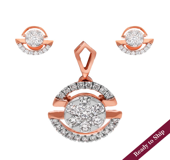 Midi Semi Circle Round Diamond Rose Gold Pendant Set Without Chain