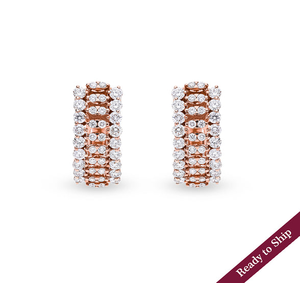 Round Shape Natural Diamond With Prong Setting Rose Gold Stud Earrings