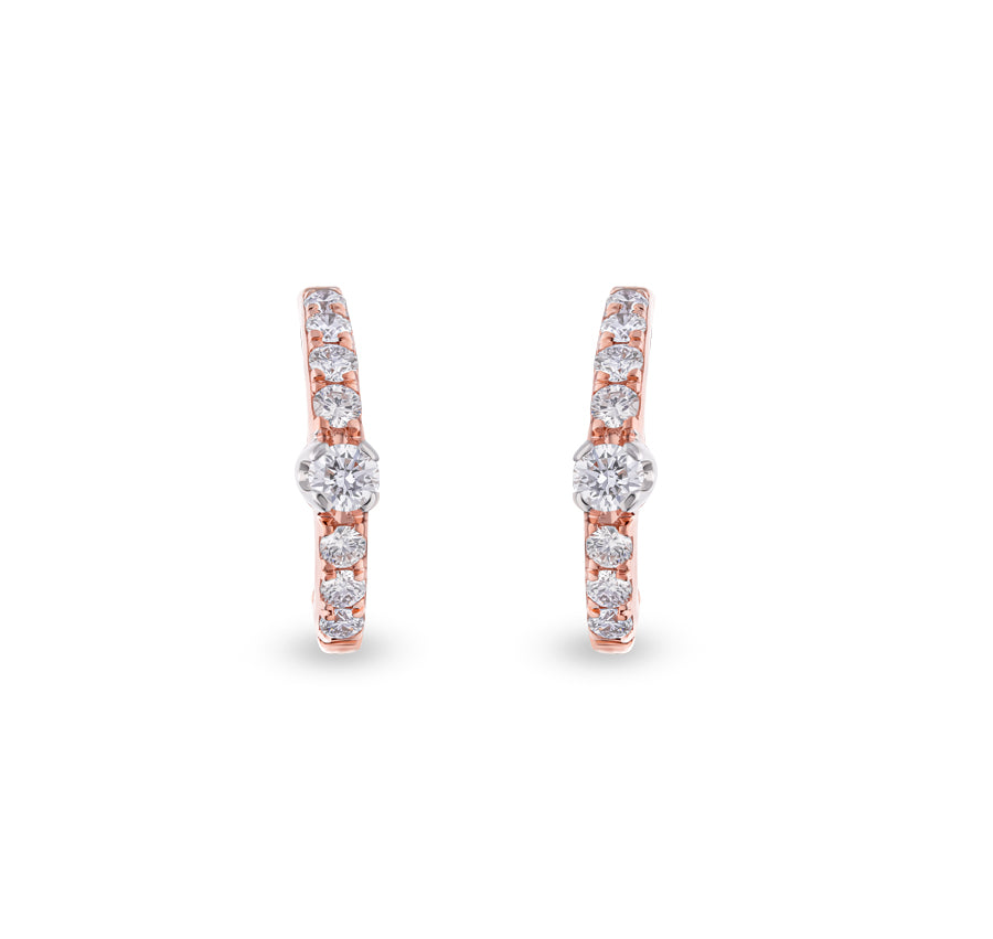 Round Natural Diamond With Prong Set Rose Gold Minimalist Women Hoop Earrings