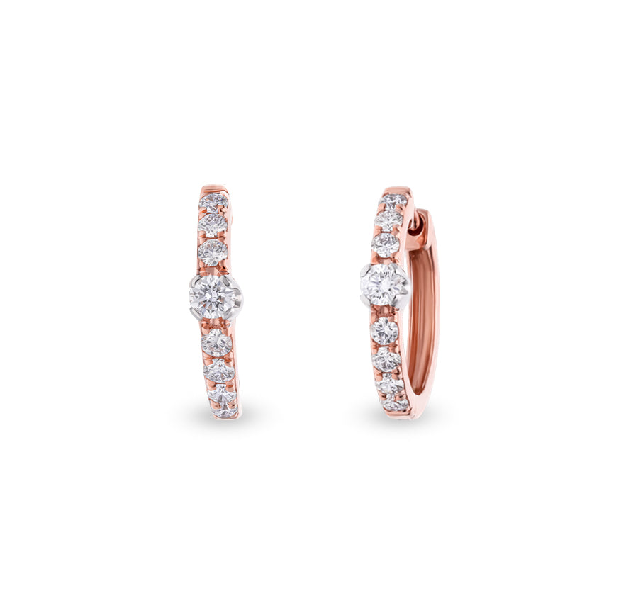 Round Natural Diamond With Prong Set Rose Gold Minimalist Women Hoop Earrings