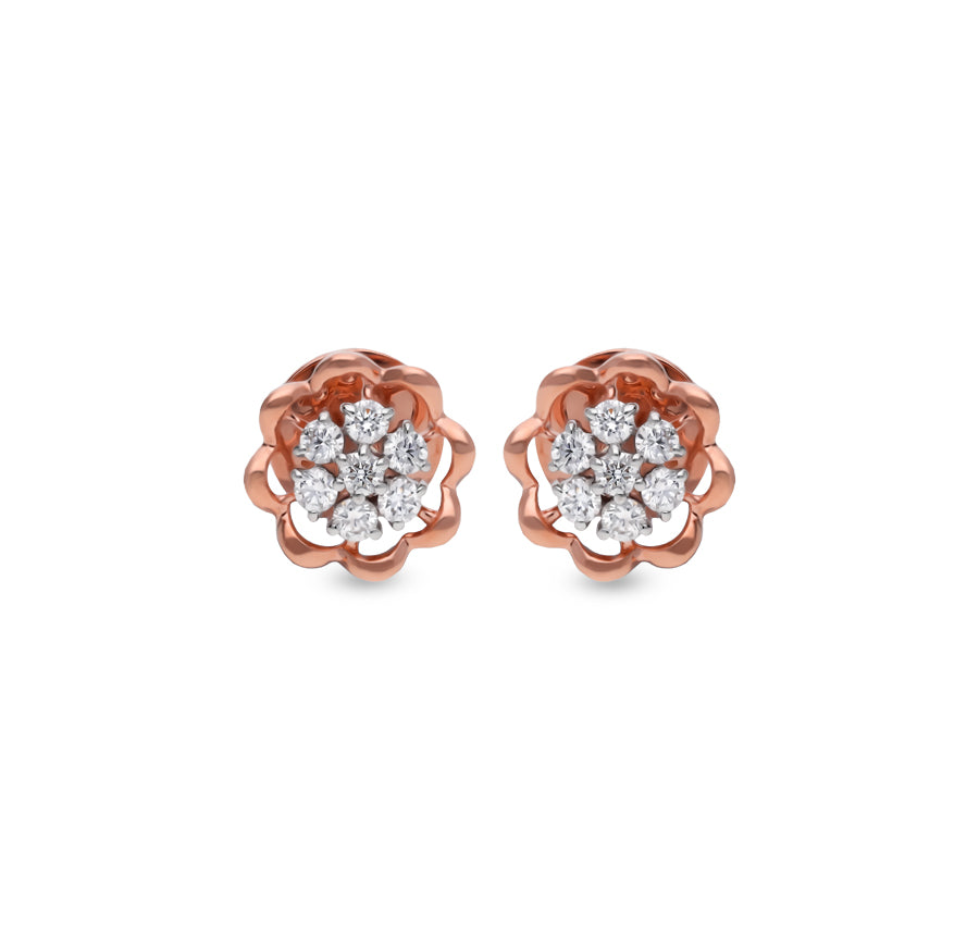 Elegant Round Diamond Rose Gold Nakshatra Stud Earrings