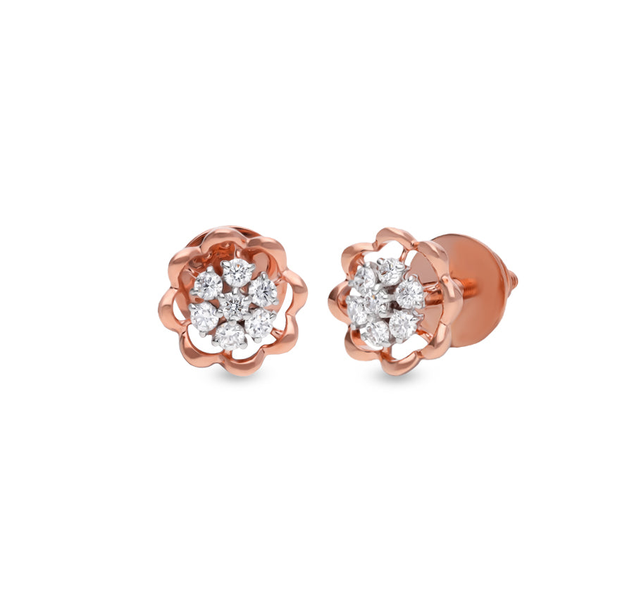 Elegant Round Diamond Rose Gold Nakshatra Stud Earrings