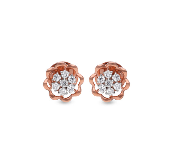 Elegant Round Diamond Rose Gold Nakshatra Stud Earrings