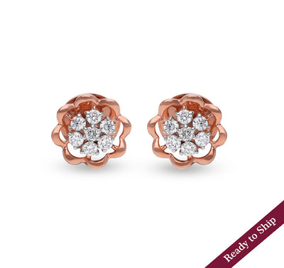 Elegant Round Diamond Rose Gold Nakshatra Stud Earrings