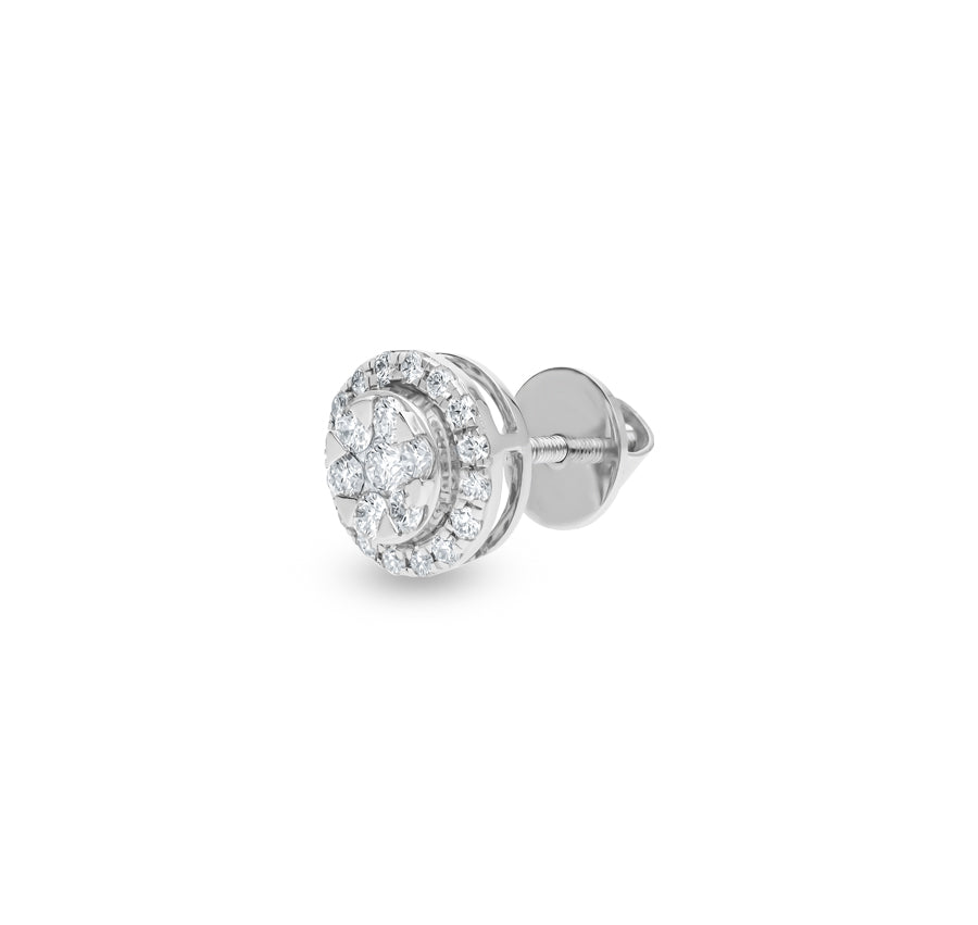 Spherical Halo Shape Round Natural Diamond White Gold Stud Earrings