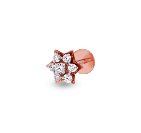 Floret Shape Round Natural Diamond With Prong Set Rose Gold Stud Earrings