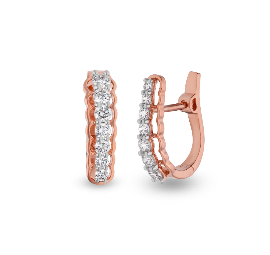 Eternity Gleam Round Natural Diamond Rose Gold Hoop Earrings