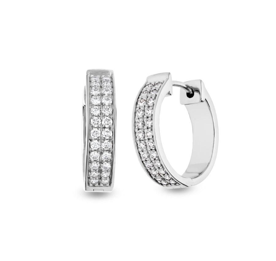 Round Natural Diamond  With Pave Setting White Gold Hoop  Earrings