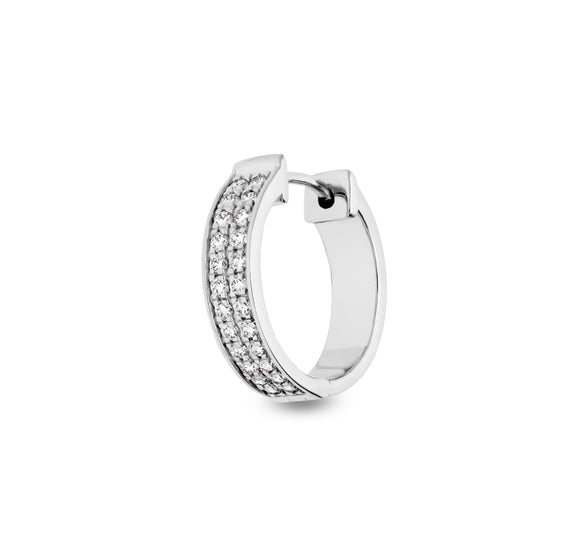Round Natural Diamond  With Pave Setting White Gold Hoop  Earrings