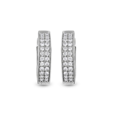 Round Natural Diamond  With Pave Setting White Gold Hoop  Earrings