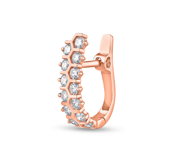 Round Natural Diamond With Bar Set Rose Gold Hoop Earrings