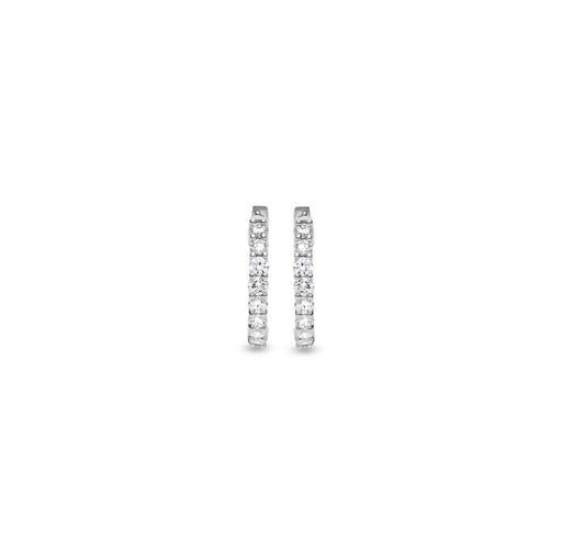 Round Natural Diamond With Prong Setting White Gold  Hoop Earrings