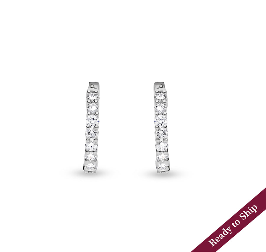 Round Natural Diamond With Prong Setting White Gold Hoop Earrings