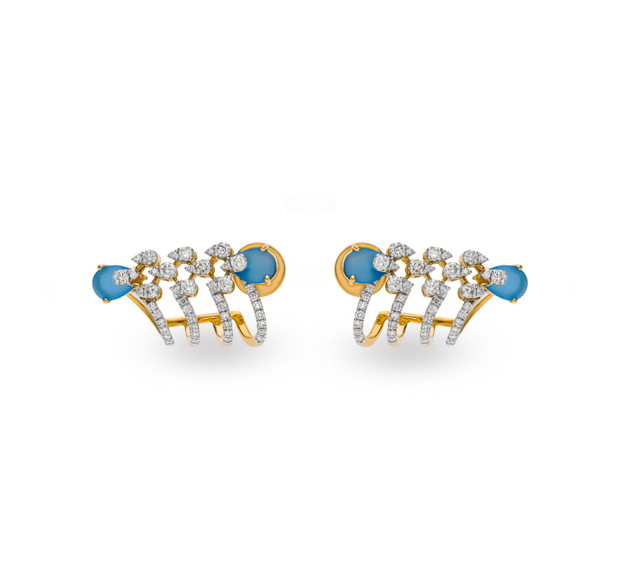 Synthetic Blue Stone Yellow Gold Diamond Stud Earrings