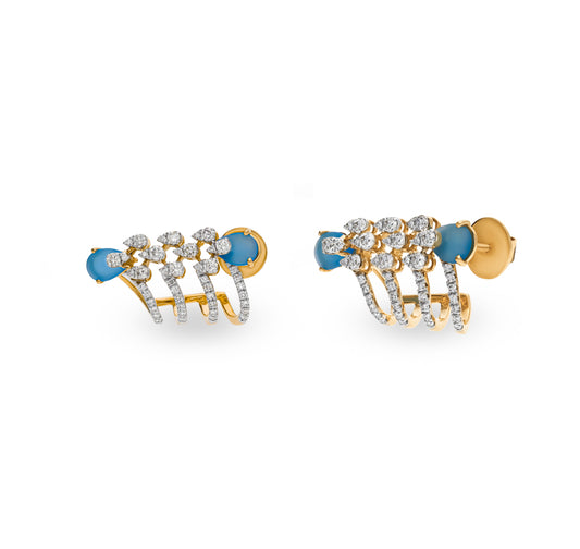 Synthetic Blue Stone Yellow Gold Diamond Stud Earrings