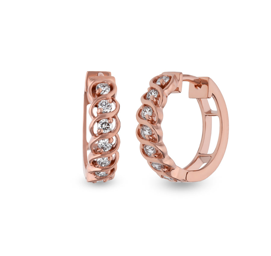 Interlaced Round Cut Diamond With Prong Setting Rose Gold Hoop Earrings