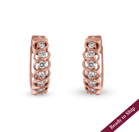 Interlaced Round Cut Diamond With Prong Setting Rose Gold Hoop Earrings