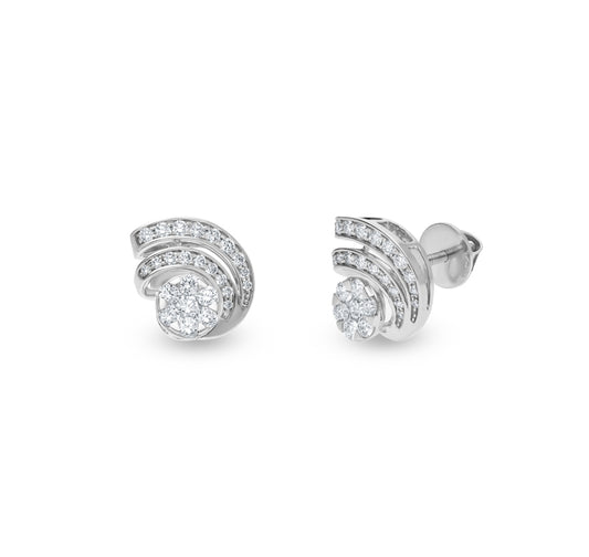 Curved Twisted Round Diamond With Prong Set White Gold Stud Earrings