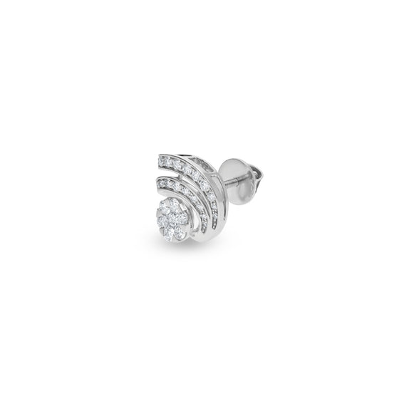 Curved Twisted Round Diamond With Prong Set White Gold Stud Earrings