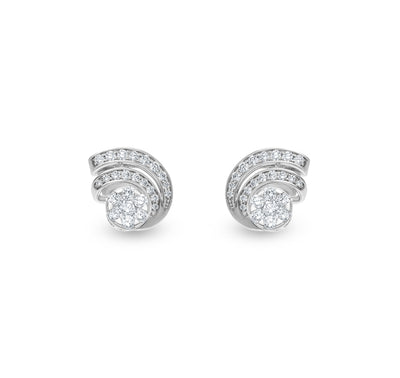 Curved Twisted Round Diamond With Prong Set White Gold Stud Earrings