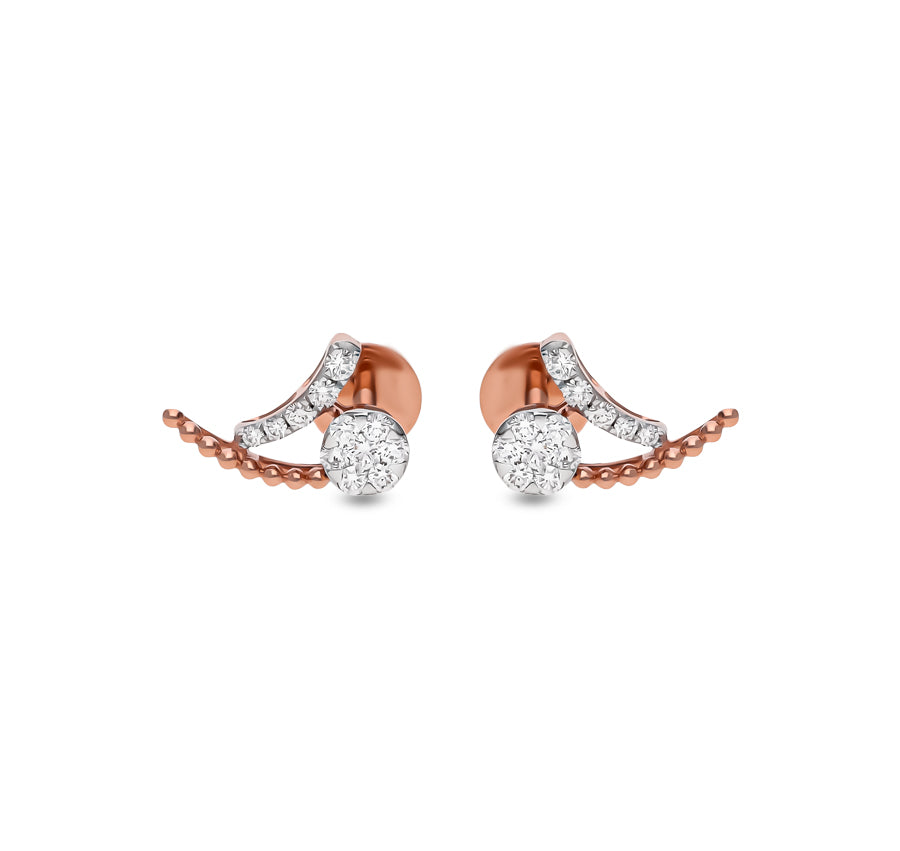 Sparrow Shape Round Natural Diamond With Prong and Pressure Set Stud Earrings