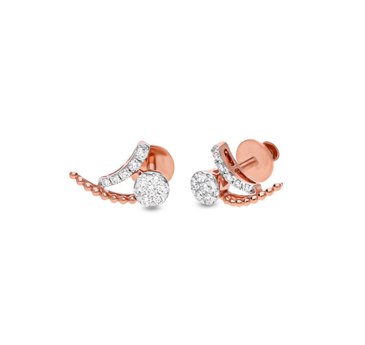 Sparrow Shape Round Natural Diamond With Prong and Pressure Set Stud Earrings