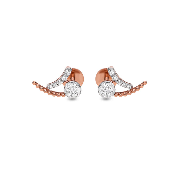 Sparrow Shape Round Natural Diamond With Prong and Pressure Set Stud Earrings