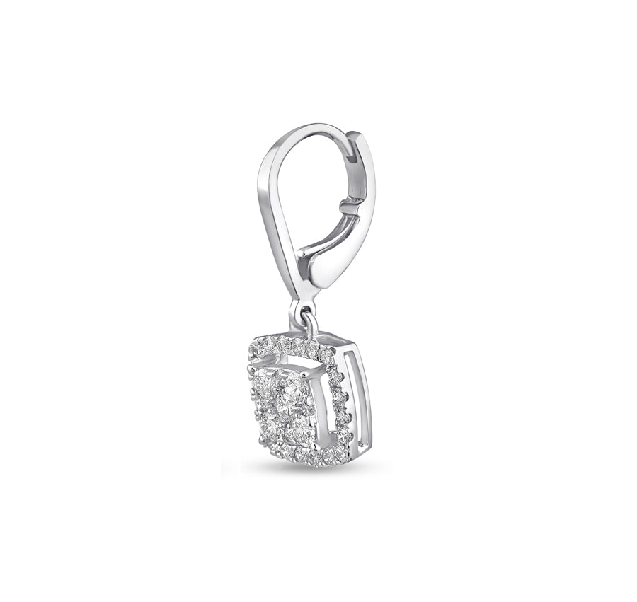 Round Natural Diamond With Prong Set White Gold Dangle Earrings