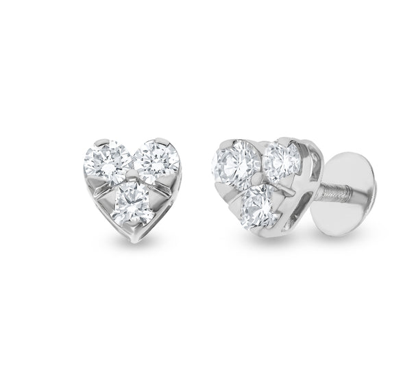 Tri Round Cut Diamond With Prong Setting White Gold Stud Earrings