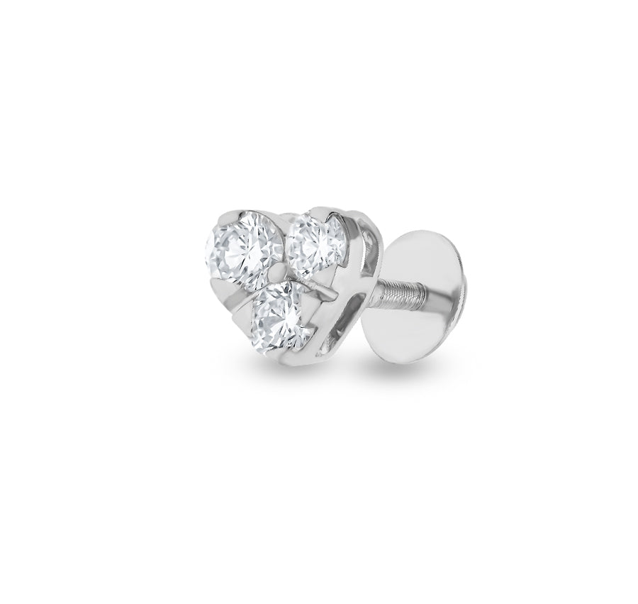 Tri Round Cut Diamond With Prong Setting White Gold Stud Earrings