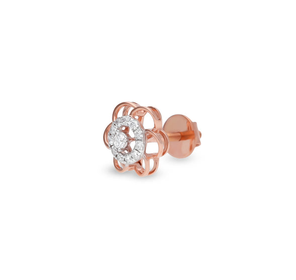 Flower Shape Round Natural Diamond With Prong Set Rose Gold Stud Earring