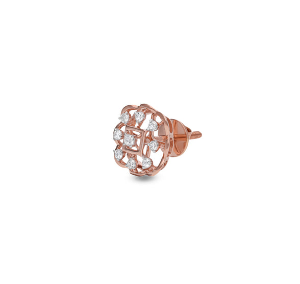 Floral Shape Round Natural Diamond With Prong Set Rose Gold Stud Earring