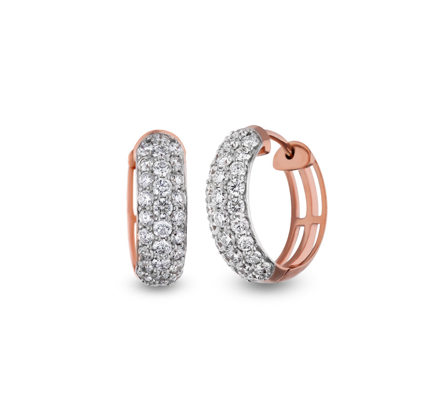 Curled Classic Round Diamond With Pave Setting Rose Gold Hoop Earrings