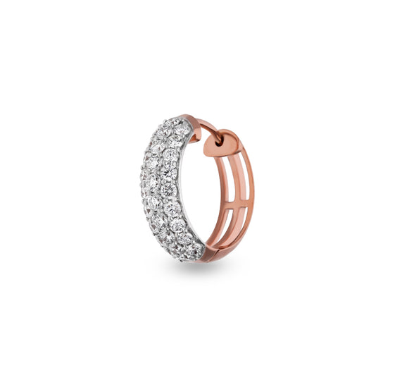 Curled Classic Round Diamond With Pave Setting Rose Gold Hoop Earrings