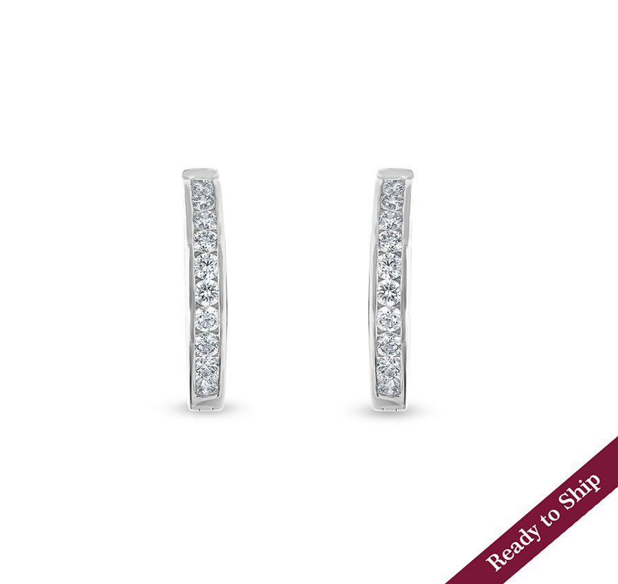 Fragile Twinkle Round Diamond With Channel Setting White Gold Hoop Earrings