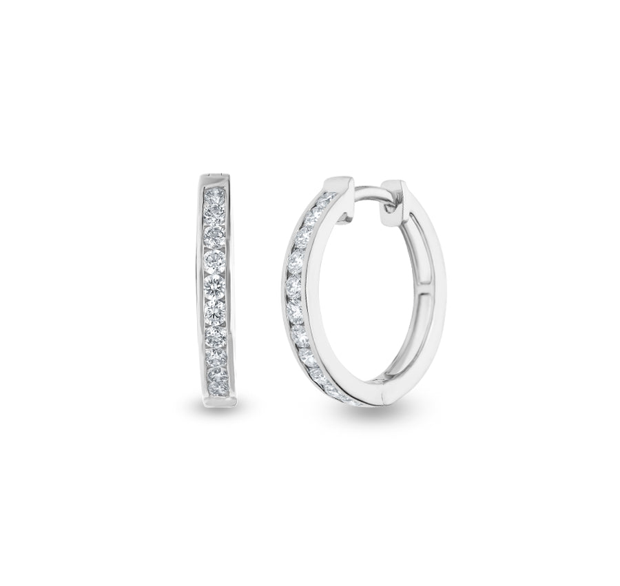 Fragile Twinkle Round Diamond With Channel Setting White Gold Hoop Earrings