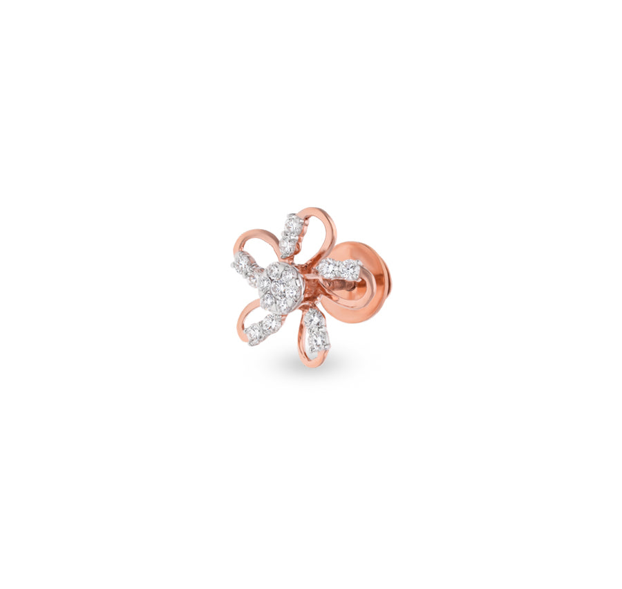 Floral Shaped Round Diamond With Prong Set Rose Gold Stud Earrings