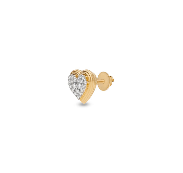 Heart Shape Round Natural Diamond With Pave Set Yellow Gold Stud Earring