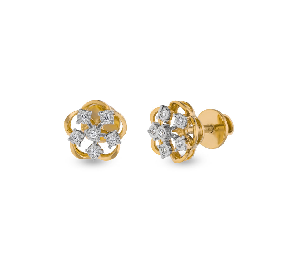 Bud Enchanting Yellow Gold Diamond Stud Earrings